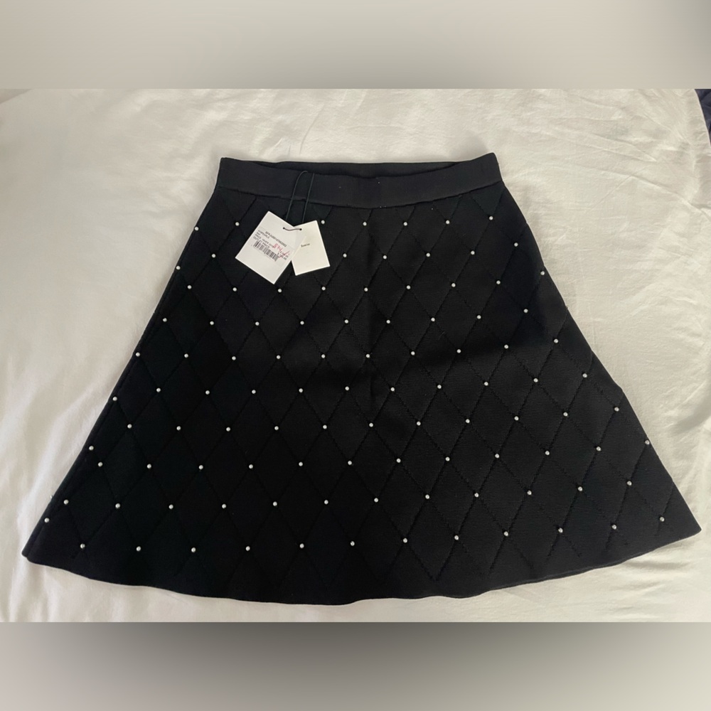 Sandro Paris Black Knit Skirt with Pearl Beaded Details (never worn with tags)